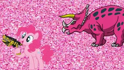 Size: 4260x2400 | Tagged: safe, artist:redstriker23424, derpibooru import, pinkie pie, dinosaur, pony, triceratops, base used, pink ranger, power rangers, power rangers dino charge, zyuden sentai kyoryuger