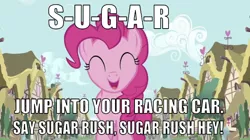 Size: 641x358 | Tagged: adorable face, a friend in deed, akb48, cute, derpibooru import, edit, edited screencap, editor:undeadponysoldier, eyes closed, happy, lyrics, pinkie pie, ponyville, reference, safe, screencap, singing, song reference, spelling, sugar rush, sugar rush theme, text, wreck-it ralph