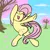 Size: 2100x2100 | Tagged: safe, artist:lannielona, derpibooru import, fluttershy, pegasus, pony, bipedal, cherry blossoms, cloud, cute, dancing, eyes closed, female, flower, flower blossom, grass, happy, hill, image, leaping, mare, png, shyabetes, sky, smiling, solo, tree, underhoof