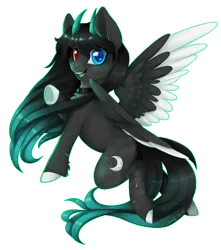 Size: 1185x1343 | Tagged: safe, artist:shady-bush, derpibooru import, oc, oc:hitari, pegasus, pony, female, horns, mare, solo, two toned wings, wings