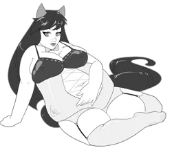 Size: 2306x1973 | Tagged: artist:mookierific, bbw, breasts, busty octavia, derpibooru import, draw me like one of your french girls, eared humanization, erect nipples, fat, fatavia, female, high res, human, humanized, monochrome, obese, octavia melody, simple background, solo, solo female, suggestive, tailed humanization, transparent background