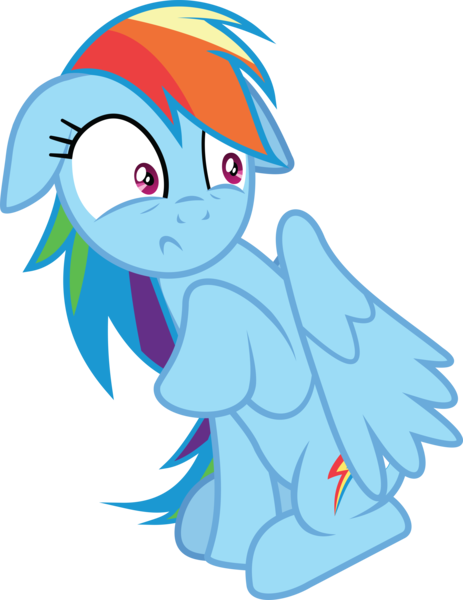 Size: 11942x15486 | Tagged: safe, artist:wissle, derpibooru import, rainbow dash, pegasus, pony, absurd resolution, female, floppy ears, mare, raised hoof, scared, shocked, shocked expression, simple background, solo, transparent background, vector, wide eyes