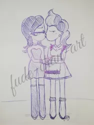 Size: 1080x1439 | Tagged: safe, artist:fude-chan-art, derpibooru import, cup cake, spoiled rich, human, equestria girls, equestria girls-ified, female, infidelity, kissing, lesbian, shipping, spoiledcake