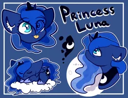 Size: 2600x2000 | Tagged: safe, artist:etoz, derpibooru import, part of a set, princess luna, alicorn, pony, :3, :p, bust, cloud, crown, cute, cutie mark, ear fluff, eye clipping through hair, eyebrows visible through hair, eyes closed, female, jewelry, lunabetes, mare, mare in the moon, moon, multeity, on a cloud, portrait, profile, regalia, silluna, sleeping, solo, tongue out