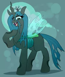 Size: 3360x3940 | Tagged: artist:graphene, atg 2019, bokeh, changeling, changeling queen, crown, derpibooru import, female, high res, jewelry, looking at you, newbie artist training grounds, open mouth, pointing at self, queen chrysalis, regalia, safe, solo