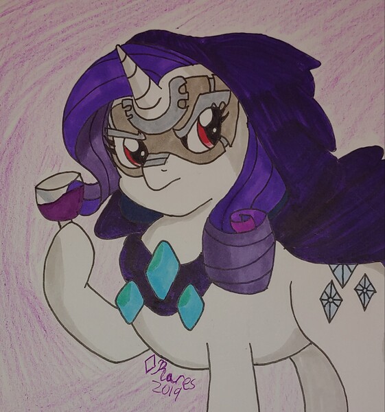 Size: 2163x2312 | Tagged: alcohol, artist:iffoundreturntorarity, atg 2019, derpibooru import, doctor doom, doctor doomity, idw, newbie artist training grounds, ponies of dark water, rarity, safe, traditional art, wine