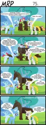 Size: 800x2153 | Tagged: safe, artist:umneem, derpibooru import, apple bloom, scootaloo, sweetie belle, trixie, oc, oc:dispersion, earth pony, pegasus, pony, unicorn, comic:my rational pony, comic, cutie mark crusaders, female, mare, tree, trojan horse