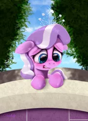 Size: 4550x6300 | Tagged: safe, artist:darksly, derpibooru import, diamond tiara, earth pony, pony, crusaders of the lost mark, absurd resolution, bridge, crying, cute, female, filly, floppy ears, jewelry, open mouth, outdoors, sad, scene interpretation, solo, tears of sadness, the pony i want to be, tiara, tree