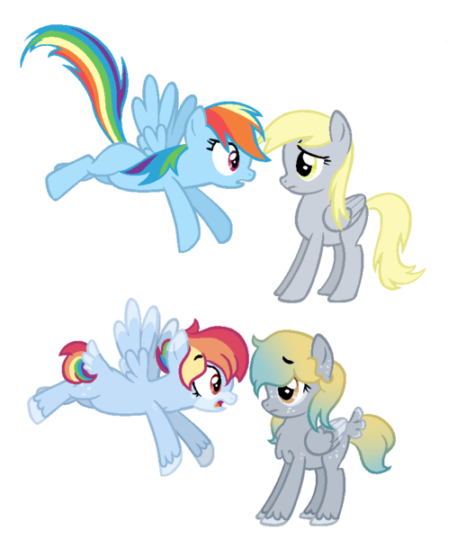 Size: 857x1012 | Tagged: safe, artist:moonlightdisney5, derpibooru import, derpy hooves, rainbow dash, pony, feather butt, female, fluffy, freckles, headcanon, siblings, sisters, unshorn fetlocks