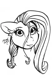 Size: 1000x1500 | Tagged: safe, artist:tillie-tmb, derpibooru import, fluttershy, pony, bust, monochrome, portrait, solo, traditional art