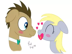 Size: 2224x1668 | Tagged: safe, artist:pixelgrip94, deleted from derpibooru, derpibooru import, derpy hooves, doctor whooves, time turner, pony, atg 2019, blushing, digital art, doctorderpy, female, heart, male, newbie artist training grounds, shipping, straight