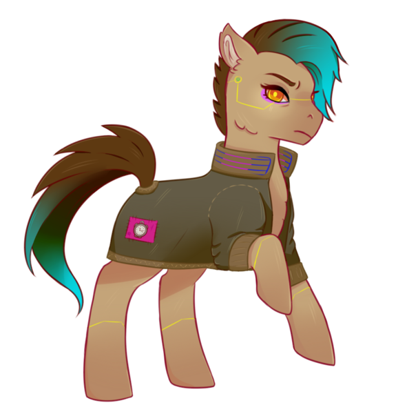Size: 885x898 | Tagged: safe, artist:guiltyp, derpibooru import, oc, oc:cyberpunk clock, earth pony, pony, clothes, female, mare, simple background, solo, transparent background