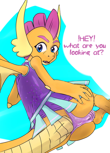 Size: 2600x3600 | Tagged: 2 4 6 greaaat, anus cameltoe, artist:stardust-pony, cameltoe, cheerleader smolder, clothes, cute, cute porn, derpibooru import, dragon, dragoness, dragons wearing clothes, dragons wearing panties, female, foalcon, frilly underwear, looking at you, panties, purple underwear, questionable, smolder, smolderbetes, smolderriere, solo, solo female, underwear