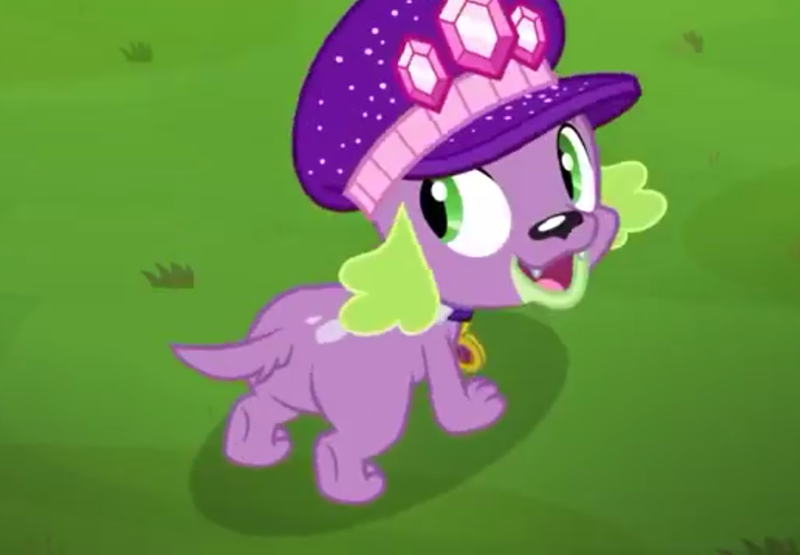 Size: 1033x716 | Tagged: safe, derpibooru import, screencap, spike, spike the regular dog, dog, dragon, equestria girls, equestria girls series, lost and pound, spoiler:choose your own ending (season 2), spoiler:eqg series (season 2), butt, dragonbutt, hat, lost and pound: fluttershy, male, paws, smiling, spike's festival hat, tail