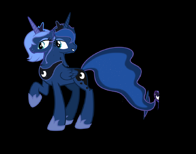 Size: 1399x1101 | Tagged: safe, artist:theunknowenone1, derpibooru import, princess luna, alicorn, pony, conjoined, fusion, multiple heads, self ponidox, time paradox, two heads