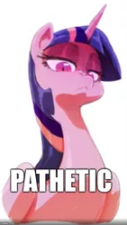 Size: 500x888 | Tagged: safe, artist:sunibee, derpibooru import, edit, twilight sparkle, twilight sparkle (alicorn), alicorn, pony, behaving like a bird, behaving like a duck, lidded eyes, meme, pathetic, solo, swanlight sparkle, twilight duckle, twilight is not amused, unamused