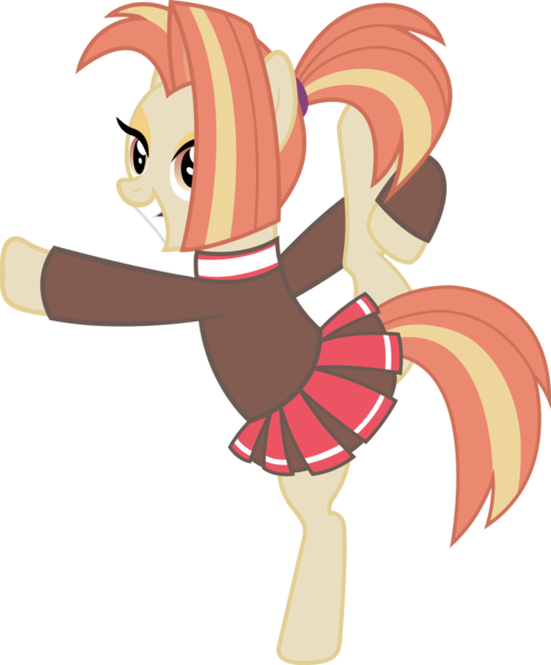 Size: 3261x3934 | Tagged: safe, artist:surprisepi, derpibooru import, shimmy shake, earth pony, pony, 2 4 6 greaaat, cheerleader, clothes, cute, female, flexible, high res, lidded eyes, mare, pleated skirt, ponytail, raised hoof, raised leg, shakeabetes, simple background, skirt, smiling, solo, sweater, transparent background, vector