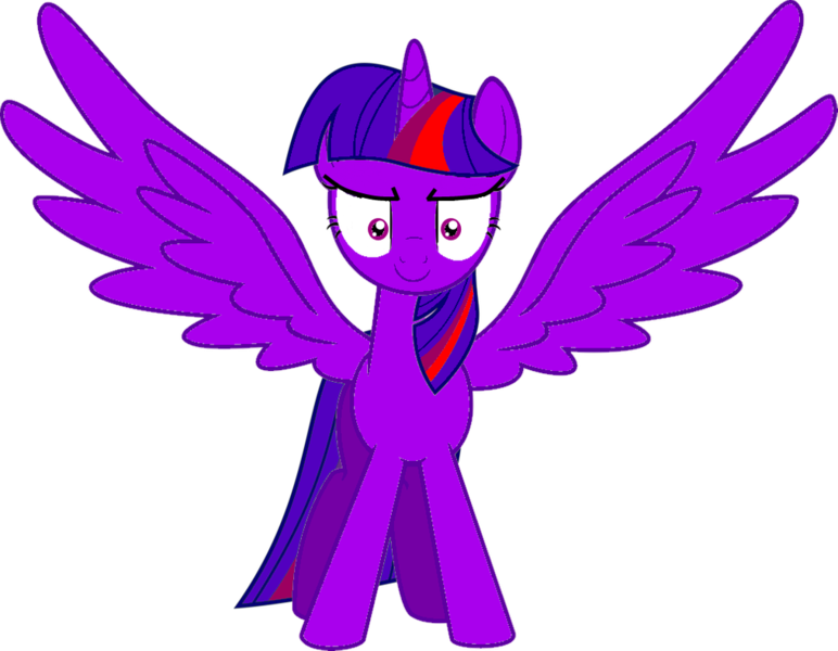 Size: 1014x788 | Tagged: safe, artist:sputnikmann, artist:theinvertedshadow, derpibooru import, twilight sparkle, twilight sparkle (alicorn), wild card, alicorn, pony, elements of insanity, absurd resolution, anti-hero, anti-heroine, brutalight sparcake, confident, grin, looking at you, simple background, smiling, smiling at you, solo, spread wings, tomboy, transparent background, vector, wings