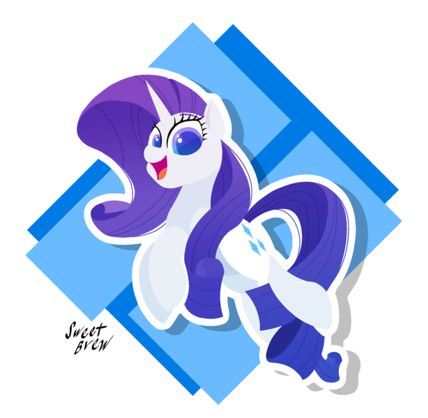 Size: 1808x1766 | Tagged: safe, artist:sweetbrew, derpibooru import, rarity, pony, unicorn, abstract background, colored pupils, female, mare, open mouth, solo, sticker