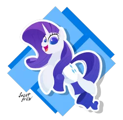 Size: 1808x1766 | Tagged: safe, artist:sweetbrew, derpibooru import, rarity, pony, unicorn, abstract background, colored pupils, female, mare, open mouth, solo, sticker