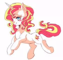 Size: 476x450 | Tagged: safe, artist:tsukuda, derpibooru import, sunset shimmer, pony, unicorn, blushing, cute, female, mare, no pupils, pixiv, shimmerbetes, simple background, solo, white background