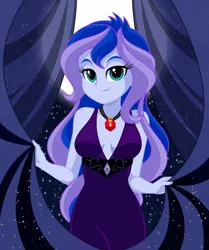 Size: 1154x1380 | Tagged: safe, artist:rosemile mulberry, derpibooru import, princess luna, equestria girls, beautiful, breasts, clothes, cute, female, full moon, gem, looking at you, lunabetes, moon, siren gem, smiling, solo, vice principal luna