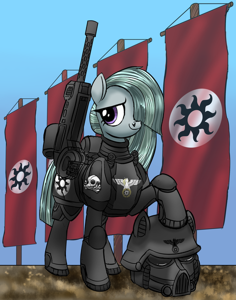 Size: 2006x2550 | Tagged: safe, artist:pwnyville, derpibooru import, marble pie, pony, armor, fascist, gun, helmet, military uniform, nazi, right wing death squads, weapon, wolfenstein