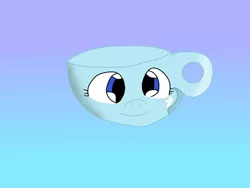 Size: 1600x1200 | Tagged: alternate eye color, artist:slimgoomba, cup, cutie mark, derpibooru import, female, gradient background, happy, inanimate tf, safe, solo, teacup, teacupified, that pony sure does love teacups, transformation, trixie, trixie teacup