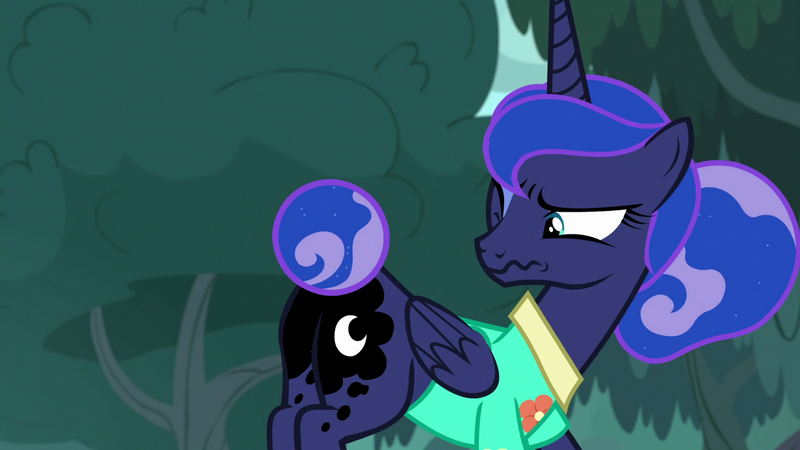 Size: 1920x1080 | Tagged: safe, derpibooru import, screencap, princess luna, pony, between dark and dawn, :s, alternate hairstyle, butt, clothes, hawaiian shirt, moonbutt, plot, shirt, solo, tail bun, wavy mouth