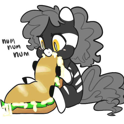 Size: 500x500 | Tagged: artist:mt, derpibooru import, food, minituffs, not porn, oc, oc:minituffs, safe, sandwich, solo, sub sandwich, suggestive eating, unofficial characters only, zebra, zebra oc