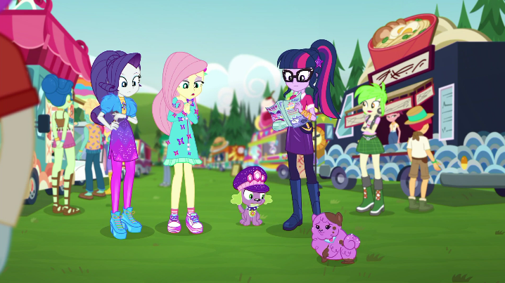 Size: 718x403 | Tagged: safe, derpibooru import, screencap, cherry crash, fluttershy, fry lilac, hunter hedge, laurel jade, lyra heartstrings, princess thunder guts, rarity, sci-twi, spike, spike the regular dog, summer solstice (character), twilight sparkle, wallflower blush, zephyr breeze, dog, equestria girls, equestria girls series, lost and pound, spoiler:choose your own ending (season 2), spoiler:eqg series (season 2), background human, boots, brother and sister, clothes, feet, female, food truck, geode of telekinesis, glasses, legs, magical geodes, male, moccasins, no socks, offscreen character, outdoors, pants, pantyhose, ponytail, sandals, shoes, siblings, skirt, sky, sneakers, spike's dog collar, spike's festival hat