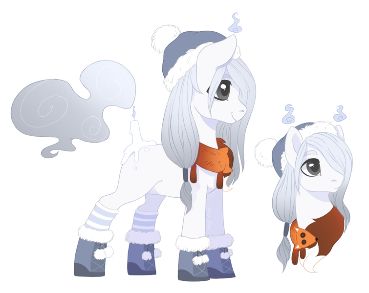 Size: 1626x1293 | Tagged: safe, artist:shady-bush, derpibooru import, oc, oc:misbeliever, original species, pony, scented pony, clothes, male, scarf, shoes, simple background, snow cap, solo, stallion, transparent background, winter cap