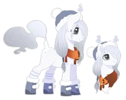 Size: 1626x1293 | Tagged: safe, artist:shady-bush, derpibooru import, oc, oc:misbeliever, original species, pony, scented pony, clothes, male, scarf, shoes, simple background, snow cap, solo, stallion, transparent background, winter cap