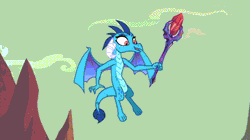 Size: 728x408 | Tagged: animated, ascot, beret, bloodstone scepter, clothes, derpibooru import, dragon, dragon lord ember, female, garble, hat, male, princess ember, safe, screencap, shipping fuel, shirt, spike, striped shirt, sweet and smoky, winged spike