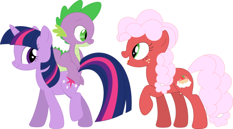 Size: 3584x1993 | Tagged: safe, artist:porygon2z, derpibooru import, spike, twilight sparkle, oc, oc:strawberry fluffcake, dragon, pony, unicorn, dragons riding ponies, riding, simple background, transparent background, unicorn twilight