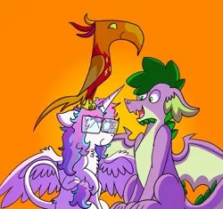 Size: 923x866 | Tagged: safe, artist:numbuh-27, derpibooru import, peewee, princess flurry heart, spike, alicorn, dragon, phoenix, pony, beard, behaving like a dog, blushing, chest fluff, cute, facial hair, female, filly, flurrybetes, flurryspike, glasses, leonine tail, lidded eyes, male, nerd, nerdy heart, older, older flurry heart, older spike, peeweebetes, shipping, smiling, spikelove, straight