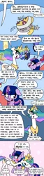 Size: 750x3000 | Tagged: safe, artist:bjdazzle, derpibooru import, princess celestia, princess luna, twilight sparkle, twilight sparkle (alicorn), alicorn, pony, season 9 retirement party, between dark and dawn, alternate ending, amulet, barrel, blushing, broken, comic, complaining, crying, delegating, explanation, factually wrong, female, hug, jewelry, looking down, looming, luggage, luna is not amused, magic, mare, nervous, offscreen character, scroll, snow globe, surprised, sweat, tapestry, tears of joy, telekinesis, throne, throne room, trollestia, unamused