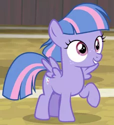 Size: 795x870 | Tagged: safe, derpibooru import, screencap, wind sprint, pegasus, pony, common ground, cropped, cute, female, filly, foal, raised hoof, smiling, solo, sprintabetes