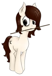 Size: 2344x3361 | Tagged: safe, artist:other lemon, derpibooru import, oc, oc:lilie, earth pony, pony, away, bags under eyes, female, holding, looking, standing, stick