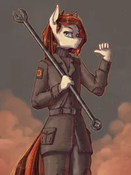 Size: 1500x2000 | Tagged: anthro, artist:madhotaru, chevron, clothes, cloud, derpibooru import, male, oc, safe, solo, steam, uniform, unofficial characters only, wrench
