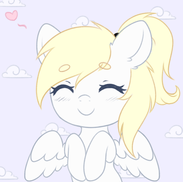 Size: 1937x1934 | Tagged: safe, artist:fluffymaiden, derpibooru import, oc, oc:luftkrieg, pegasus, pony, aryan, aryan pony, blonde, close-up, cloud, cute, eyebrows, eyes closed, female, filly, heart, luftkriebetes, nazipone, smiling, visible, wings