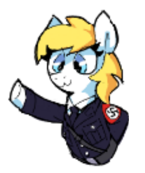 Size: 504x600 | Tagged: safe, artist:anonymous, derpibooru import, oc, oc:aryanne, cat, earth pony, pony, :3, aryan, aryan pony, bipedal, blonde, clothes, cute, female, flockmod, heil, mouth, nazi, nazipone, sieg heil, solo, swastika, uniform