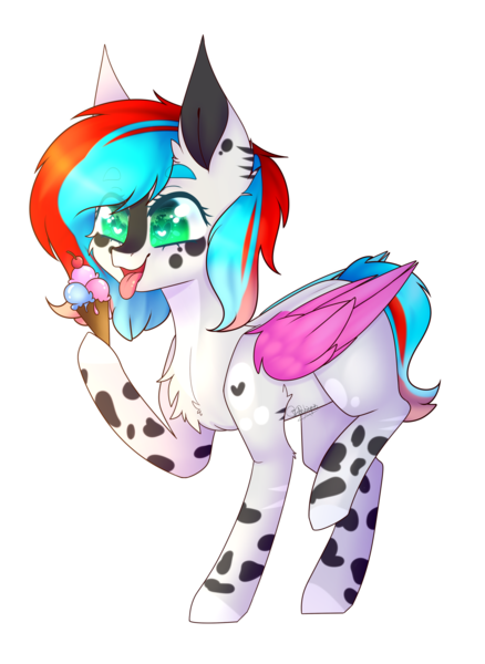 Size: 1900x2600 | Tagged: safe, artist:honeybbear, derpibooru import, oc, unofficial characters only, pegasus, pony, chest fluff, female, food, ice cream, mare, open mouth, simple background, solo, tongue out, transparent background