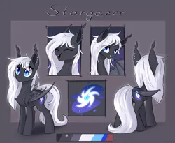 Size: 3327x2728 | Tagged: safe, artist:vincher, derpibooru import, oc, oc:stargazer, unofficial characters only, bat pony, pony, bat pony oc, bat wings, chest fluff, ear piercing, fangs, female, mare, piercing, reference sheet, slit eyes, slit pupils, solo, wings