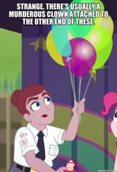 Size: 600x877 | Tagged: safe, derpibooru import, edit, edited screencap, screencap, pinkie pie, equestria girls, equestria girls series, five lines you need to stand in, spoiler:eqg series (season 2), balloon, it, security guard, the addams family