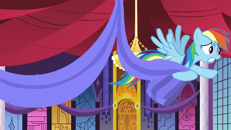 Size: 1920x1080 | Tagged: safe, derpibooru import, screencap, rainbow dash, pony, between dark and dawn, curtain, solo