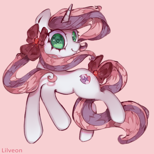 Size: 2133x2137 | Tagged: safe, alternate version, artist:lilveon, derpibooru import, sweetie belle, pony, unicorn, female, floating, flowing mane, looking at you, mare, older, older sweetie belle, redesign, simple background, smiling, solo