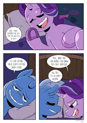 Size: 2893x4092 | Tagged: safe, artist:raph13th, derpibooru import, starlight glimmer, trixie, pony, unicorn, comic:glim glam and pals, bed, comic, drunk, drunker glimmer, drunklight glimmer, the great and alcoholics trixie