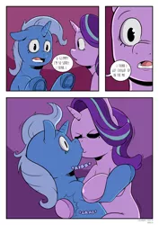 Size: 2893x4092 | Tagged: safe, artist:raph13th, derpibooru import, starlight glimmer, trixie, pony, unicorn, comic:glim glam and pals, comic, drunk, drunker glimmer, drunklight glimmer, female, kissing, lesbian, shipping, startrix, the great and alcoholics trixie