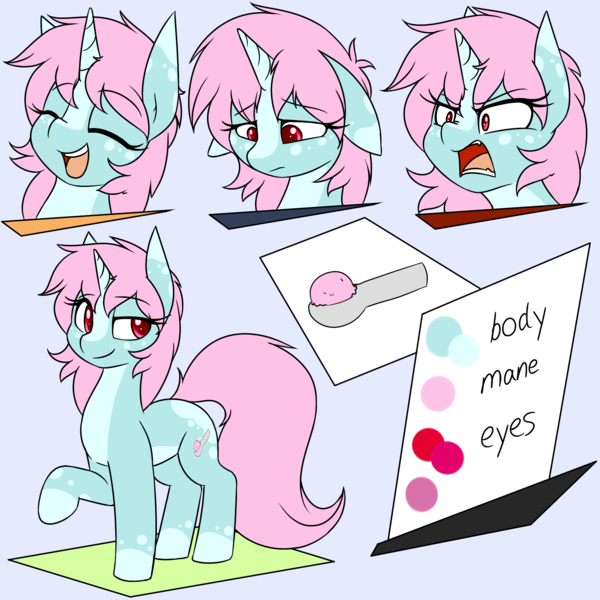 Size: 2000x2000 | Tagged: safe, artist:rice, derpibooru import, oc, oc:scoops, unofficial characters only, pony, unicorn, angry, blaze (coat marking), cute, cutie mark, eyes closed, female, freckles, frown, happy, horn, mare, markings, raised hoof, reference sheet, sad, smiling, smirk, text, unicorn oc, yelling